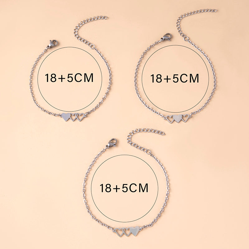 Love Heart Charms Chain Bracelets 3 Pack