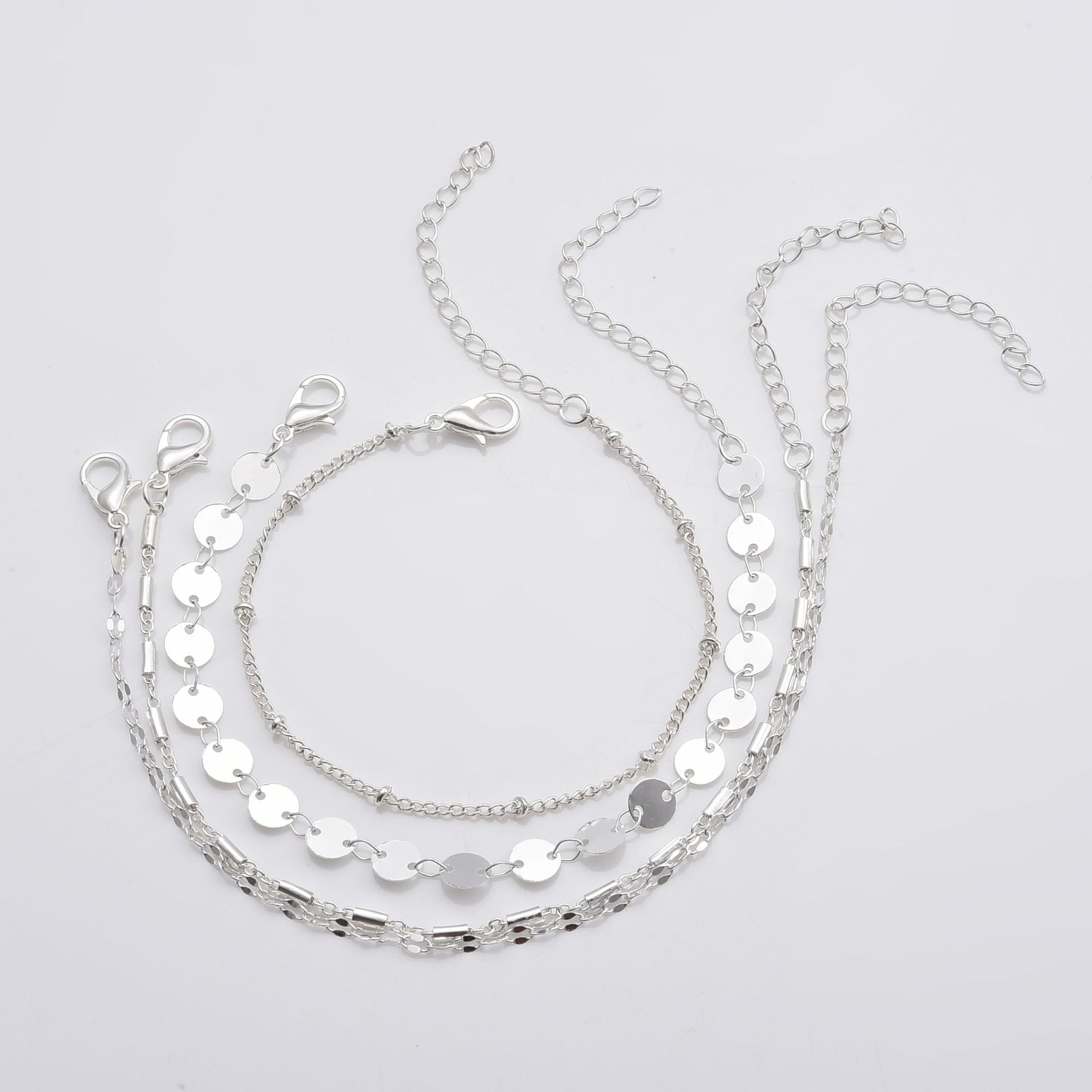 Tube Chain Disc Lace Bracelet 4 Pack