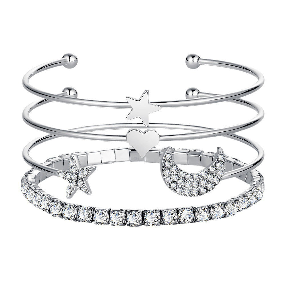 Moon Stars Cuff Bracelets Bangles 4 Pack