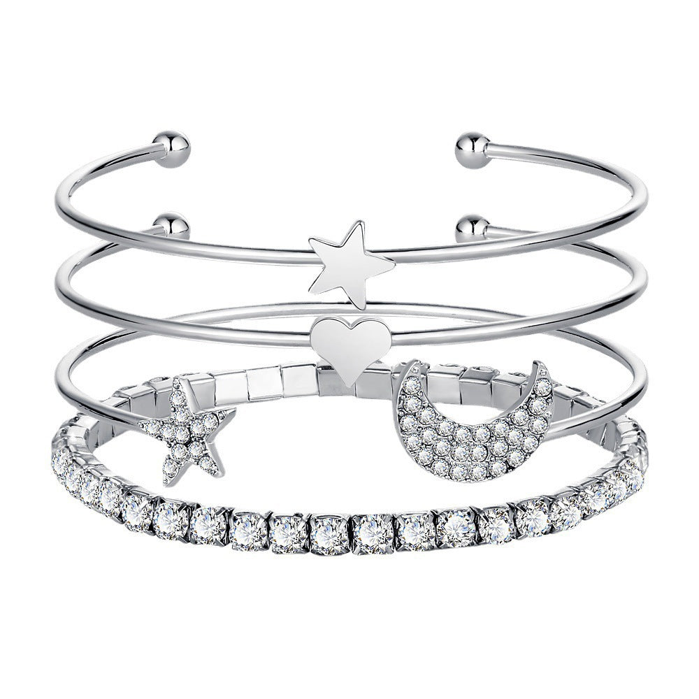 Moon Stars Cuff Bracelets Bangles 4 Pack