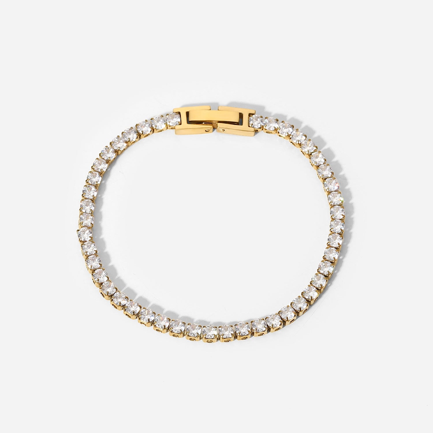 14K Gold Inlaid Zircon Stainless Steel Bracelet