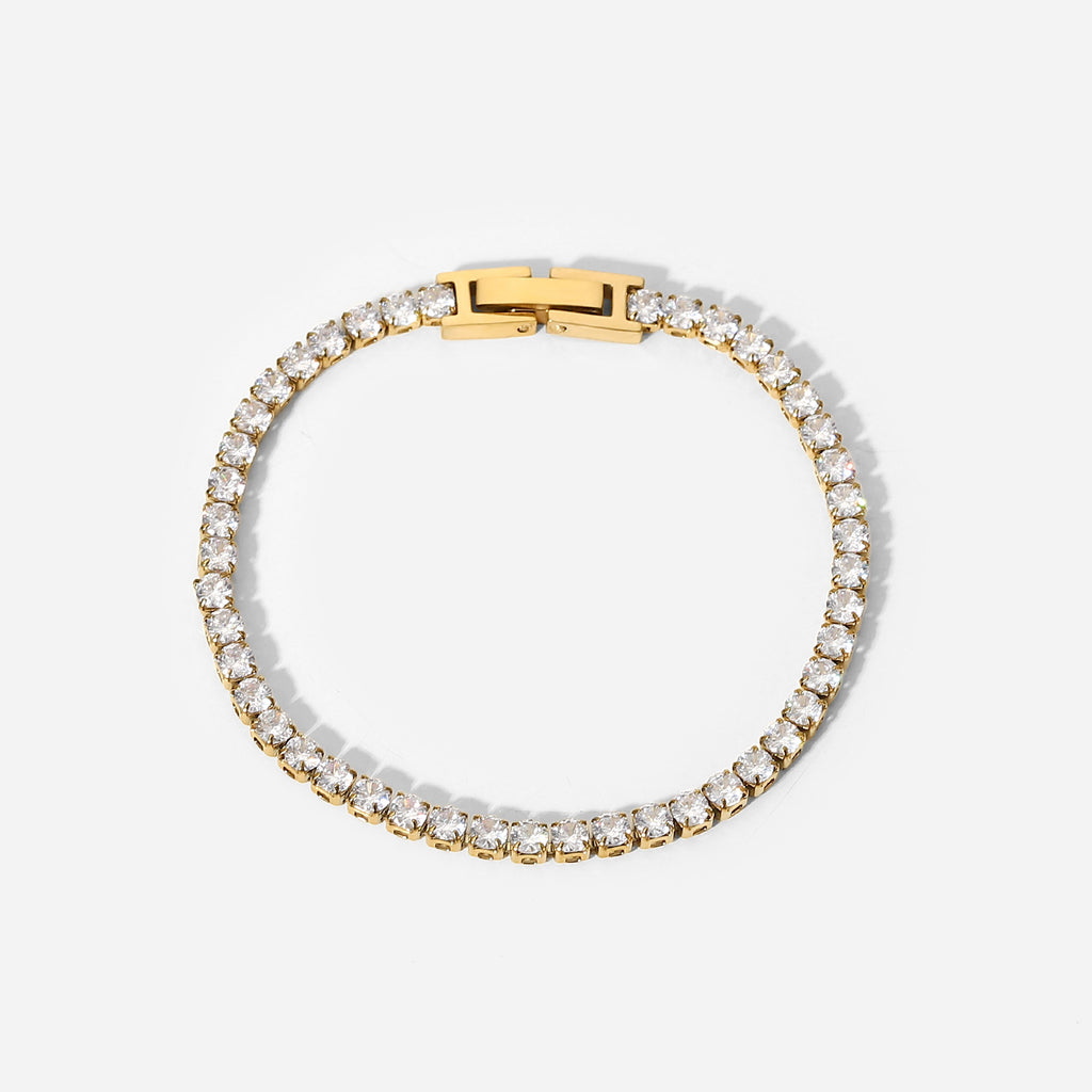 14K Gold Inlaid Zircon Stainless Steel Bracelet