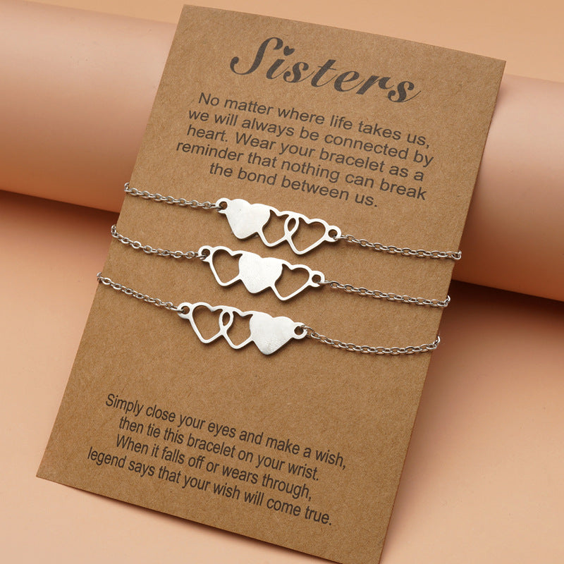 Love Heart Charms Chain Bracelets 3 Pack