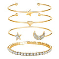 Moon Stars Cuff Bracelets Bangles 4 Pack