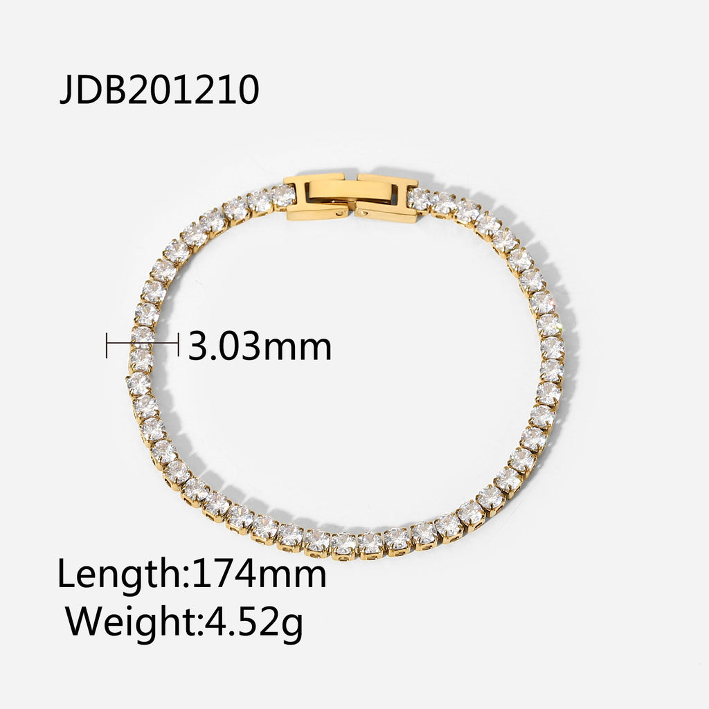14K Gold Inlaid Zircon Stainless Steel Bracelet